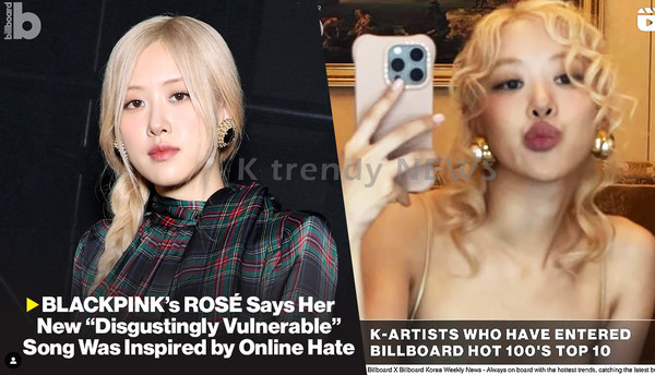 '‘아파트’ 빌보드 2주째 1위' 로제, 마약 루머 ‘악플 중독’ 고백하며 “날 짓밟았다” [종합] 사진=2024 11.07  빌보드 인스타그램 갈무리 K trendy NEWS DB ⓒ케이 트렌디뉴스 무단전재 및 수집, 재배포금지