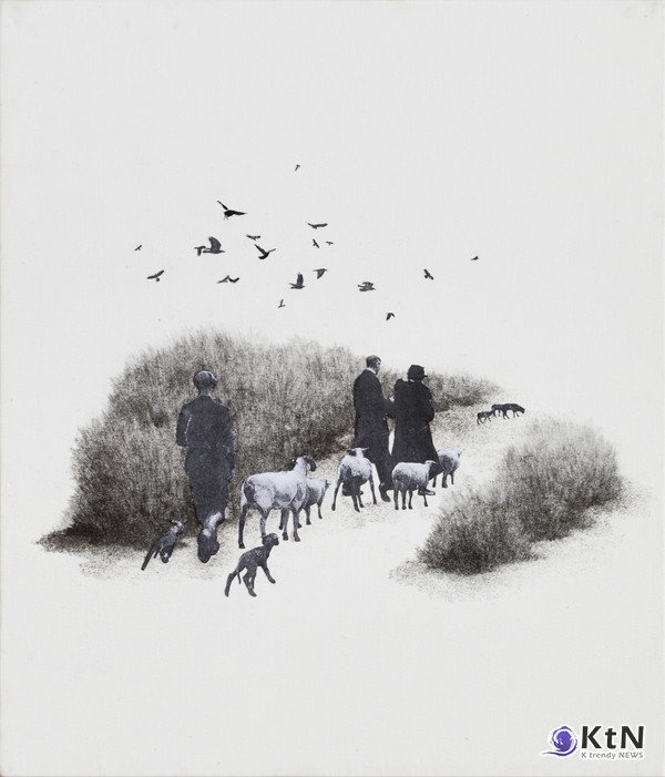 후회하고 꿈꾸던 밤, 그날은 돌아오지 않는다. collage and pencil, stone powder on fabric. 53x45cm. 2015  염지희 작가.  사진=K trendy NEWS DB ⓒ케이 트렌디뉴스 무단전재 및 수집, 재배포금지