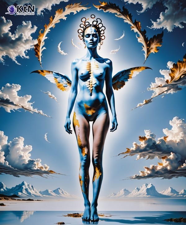 AI는 현실에서 구현하기 어려운 비대칭적 디자인이나 몽환적 색감을 아바타에 적용해 소비자들에게 새로운 가능성을 열어준다. /사진=생성형 AI를 활용한 초현실주의 바디아트 콘텐츠 작품 연구 5번 작품, K trendy NEWS DB ⓒ케이 트렌디뉴스 무단전재 및 수집, 재배포금지