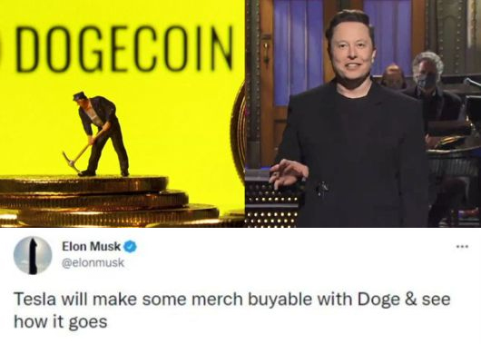 일론 머스크가 14일(현지시간) 올린 도지코인 관련 트윗. 사진=트위터캡처. /미국 NBC방송의 코미디쇼 '새터데이 나이트 라이브(SNL)캡쳐 ⓒ미디어리퍼블릭 무단전재 및 수집, 재배포금지