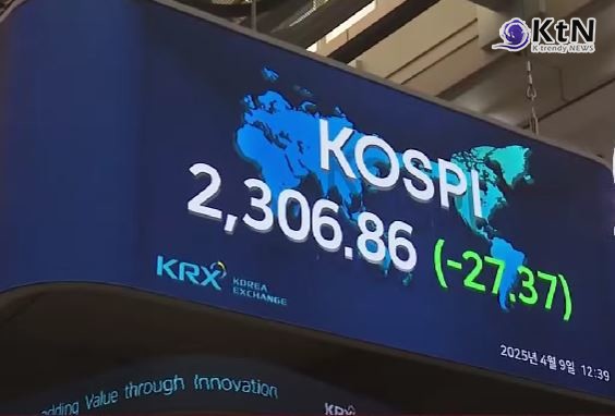 코스피 2,300선 붕괴…美 상호관세 발효가 만든 1년 5개월 만의 최저점 사진=2025 04.09  연합뉴스 영상 갈무리 K trendy NEWS DB ⓒ케이 트렌디뉴스 무단전재 및 수집, 재배포금지