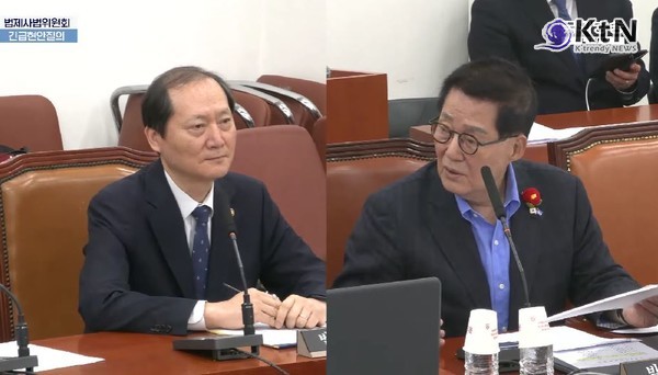 이완규 지명은 정당 해산 대비?…정청래, 통진당 사례로 직격  /정청래 법사위원장, 헌법재판관 지명 직격… “이완규 지명은 국민의힘 해산 심판 대비 추론” 사진=2025 04.09  국회  박지원 의원 K trendy NEWS DB ⓒ케이 트렌디뉴스 무단전재 및 수집, 재배포금지