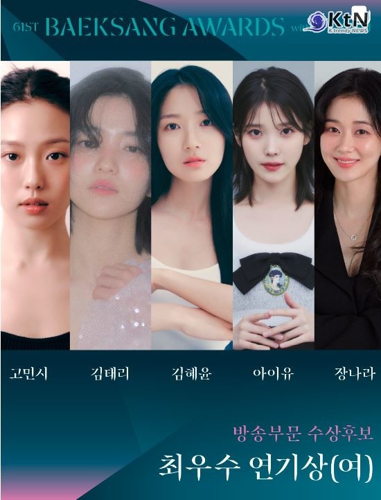 백상, 프리즘 인기상 투표 열기 가속…도경수·아이유·이준호 '레전드 모먼트'  사진=2025 04.28   baeksang.official (방송부분 수상후보 최우수 연기상 (여) 고민시, 김태리, 김혜윤, 아이유, 장나라) K trendy NEWS DB ⓒ케이 트렌디뉴스 무단전재 및 수집, 재배포금지