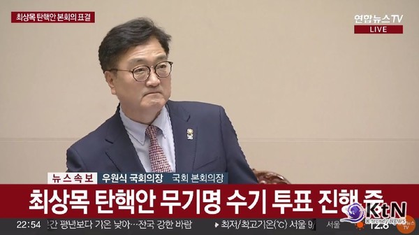 [속보] 우원식 국회의장, 최상목 탄핵안 투표 불성립 선포  사진=2025 05.01  국회유튜브 영상 갈무리 K trendy NEWS DB ⓒ케이 트렌디뉴스 무단전재 및 수집, 재배포금지