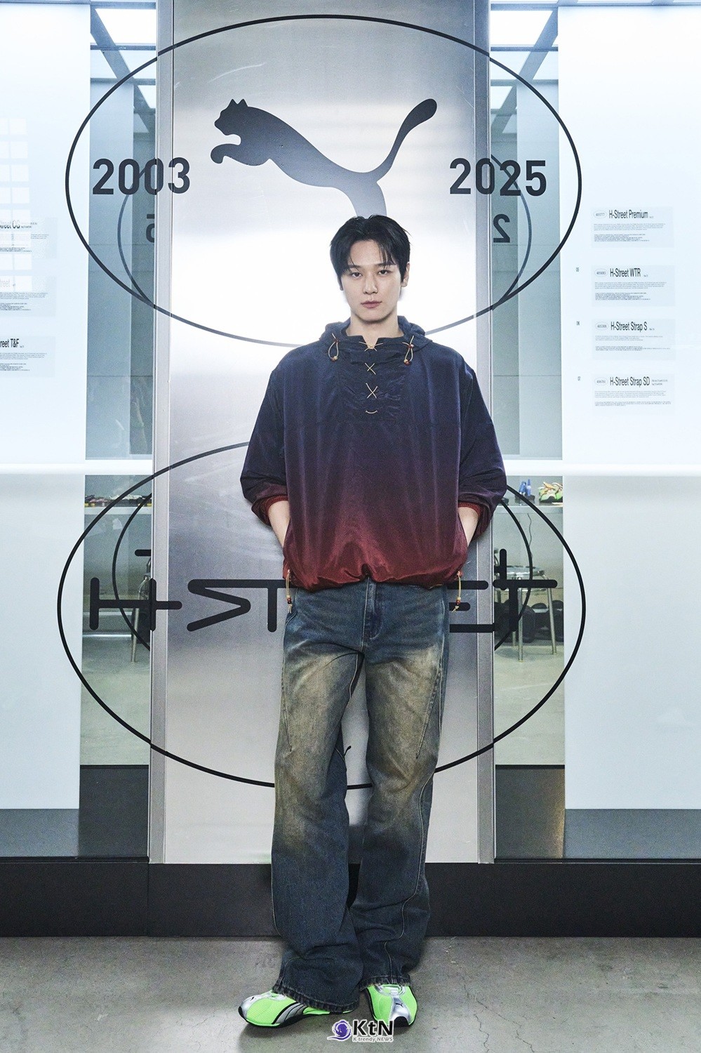 15일 ‘FURTURE ARCHIVES: THE H-STREET’ 글로벌 이벤트 오픈 기념 미디어 행사에 보이그룹 THE BOYZ(더보이즈)의 멤버 주연이 참석해 포즈를 취하고 있다. 최근 푸마와 콜라보레이션을 선보인 ‘발렌시아가’ 앰버서더로 활동하며 패션계 아이콘으로 떠오른 주연은 H-Street를 매칭한 스타일리시한 푸마 룩을 선보였다. H-Street 런칭을 기념해 진행되는 이번 글로벌 이벤트는 오는 5월 18일까지 성수 Layer 41에서 열린다. / 사진=푸마(PUMA). K trendy NEWS DB ⓒ케이 트렌디뉴스 무단전재 및 수집, 재배포금지