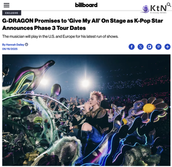 [엔터 NOW] 'K팝 킹의 귀환' 지드래곤, 8년 만 美·유럽 투어...롤링스톤·빌보드 집중조명  사진=2025 06.18 갤럭시코퍼레이션, 빌보드  K trendy NEWS DB ⓒ케이 트렌디뉴스 무단전재 및 수집, 재배포금지