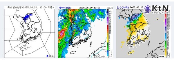 [날씨 NOW] 서울 호우주의보, 인천·경기 ‘호우경보’…장맛비 본격 시작  사진=2025 06.20  기상청 K trendy NEWS DB ⓒ케이 트렌디뉴스 무단전재 및 수집, 재배포금지