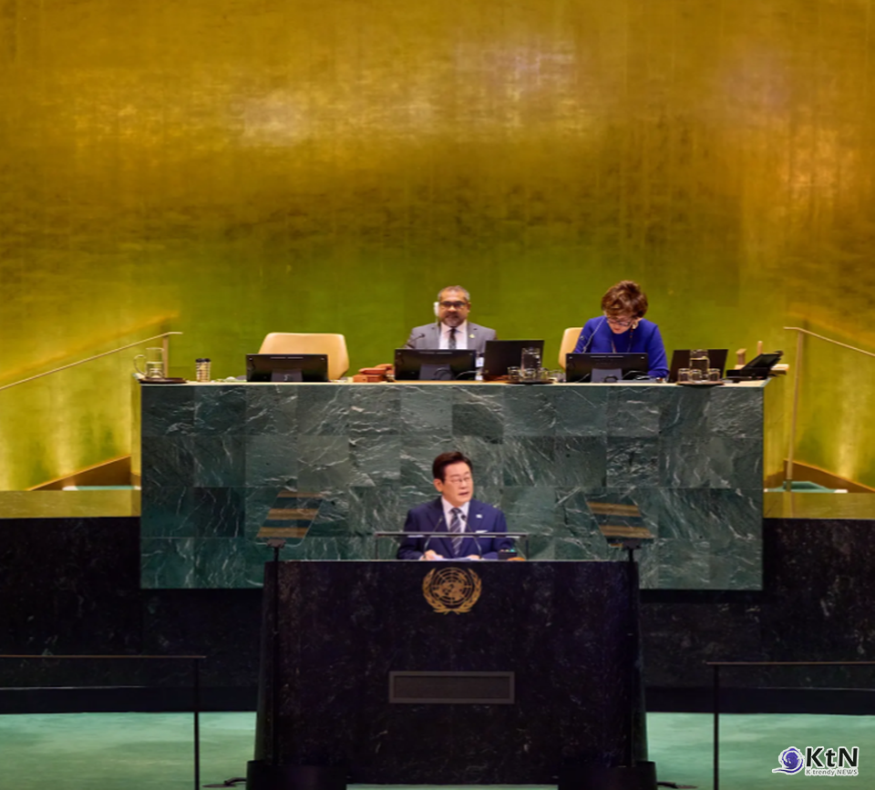 이재명 대통령 제80차 유엔총회 기조연설. 사진=KTV 이매진, K trendy NEWS DB ⓒ케이 트렌디뉴스 무단전재 및 수집, 재배포금지