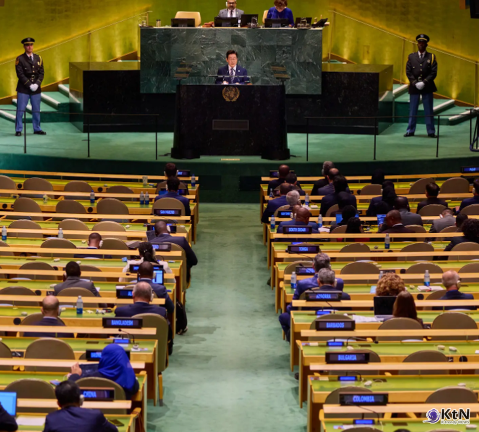 이재명 대통령 제80차 유엔총회 기조연설. 사진=KTV 이매진, K trendy NEWS DB ⓒ케이 트렌디뉴스 무단전재 및 수집, 재배포금지