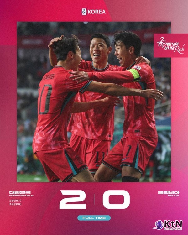 홍명보호, 볼리비아 제압…손흥민 FK·조규성 복귀포 빛났다 사진=2025 11.14  대한 축구협회  사진 갈무리 K trendy NEWS DB ⓒ케이 트렌디뉴스 무단전재 및 수집, 재배포금지