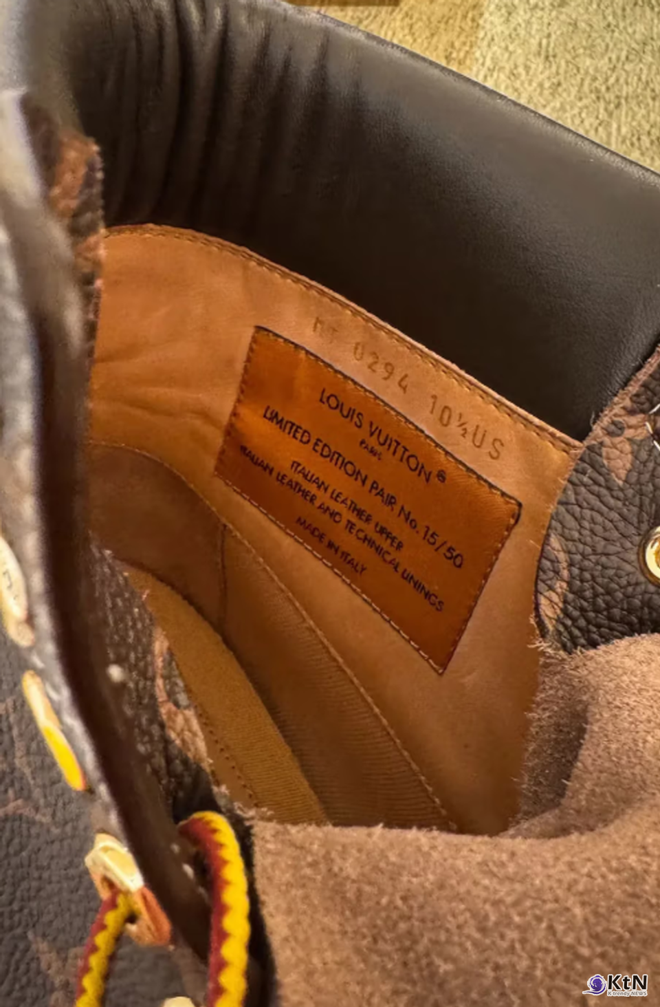 Pharrell's Limited Edition 18K Gold Louis Vuitton x Timberland Boots Have Surfaced. 사진=t.mcfly, K trendy NEWS DB ⓒ케이 트렌디뉴스 무단전재 및 수집, 재배포금지