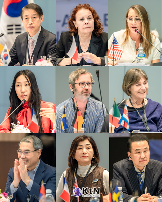 2025 IAA-AIAP 집행위원총회 주요 인사들. 사진 왼쪽 위부터 이광수 세계회장, Maria Moroz 부회장(폴란드), Kathe Madrigal 북미 코디네이터(미국), 허은선( Sophie, HUH Eun Sun) 사무총장 유네스코 파리 본부 사무총장(참석), Marcel Noack 집행위원(독일), Marta Yglecisas 집행위원(코스타리카), 이영준 IAA KOREA 부회장, 선우미숙 IAA KOREA 사무총장, 라정현 IAA 본부 사무차장. /사진 =IAA,  K trendy NEWS DB ⓒ케이 트렌디뉴스 무단전재 및 수집, 재배포금지