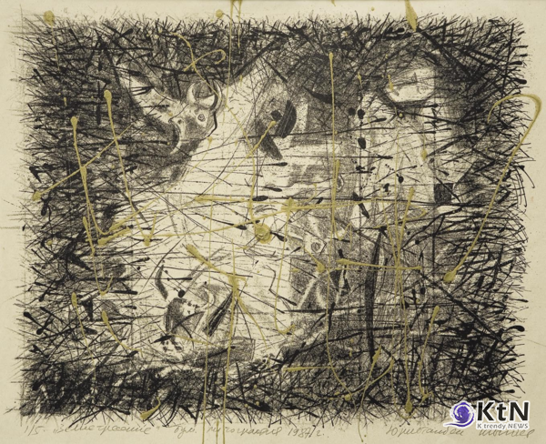 Землетрясение. 1987. Б., цветная линогравюра. 40х50. КНМИИ The Earthquake. 1987. Colour linocut. 40х50. KNMFA  [갤러리 A]  사진=K trendy NEWS DB ⓒ케이 트렌디뉴스 무단전재 및 수집, 재배포금지