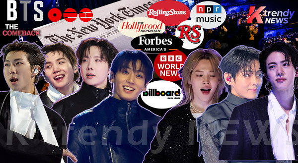 방탄소년단 '아리랑'이 쏘아 올린 문화적 경탄... 외신들, 방탄소년단 '아리랑' 호평   사진=2026. 03.23 빅히트 뮤직 ,롤링스톤(Rolling Stone), 롤링스톤 UK, 영국의 롤링스톤 UK, 미국 NPR ,  미국 빌보드(Billboard), 할리우드 리포터(The Hollywood Reporter), 포브스(Forbes), 영국 BBC와 뉴욕타임스(NYT) 로고 갈무리/ 편집 K trendy NEWS DB ⓒ케이 트렌디뉴스 무단전재 및 수집, 재배포금지
