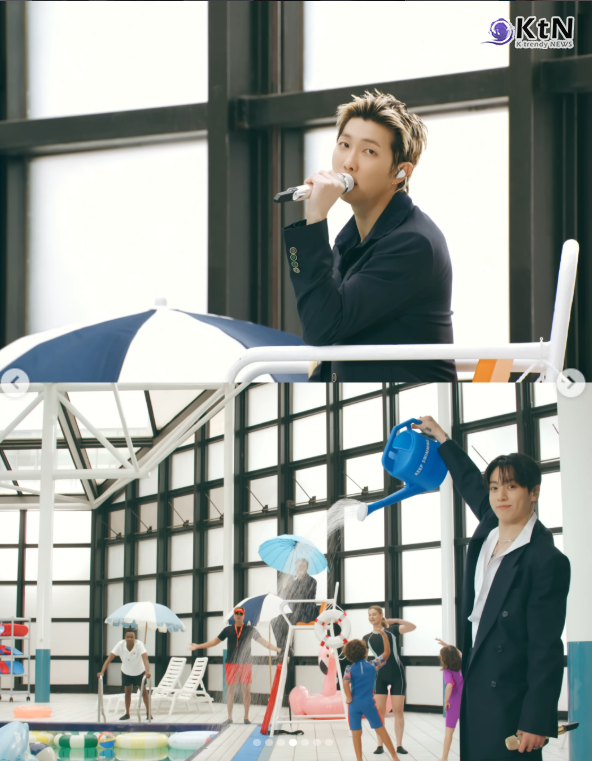  BTS (방탄소년단) 'SWIM' Live Clip II. (Swimming Pool ver.)  빌보드 차트를 휩쓴 방탄소년단 (BTS)은 유튜브 채널 ‘BANGTANTV’를 통해 ‘SWIM’ 라이브 클립 수영장 버전을 공개했다. 멤버 뷔는 개인 SNS에 "이거 엄청 재미나요"라는 메세지를 보내며 영상을 홍보 하기도 했다.  사진=2026. 04.01‘BANGTANTV’  알엠 , 정국 K trendy NEWS DB ⓒ케이 트렌디뉴스 무단전재 및 수집, 재배포금지