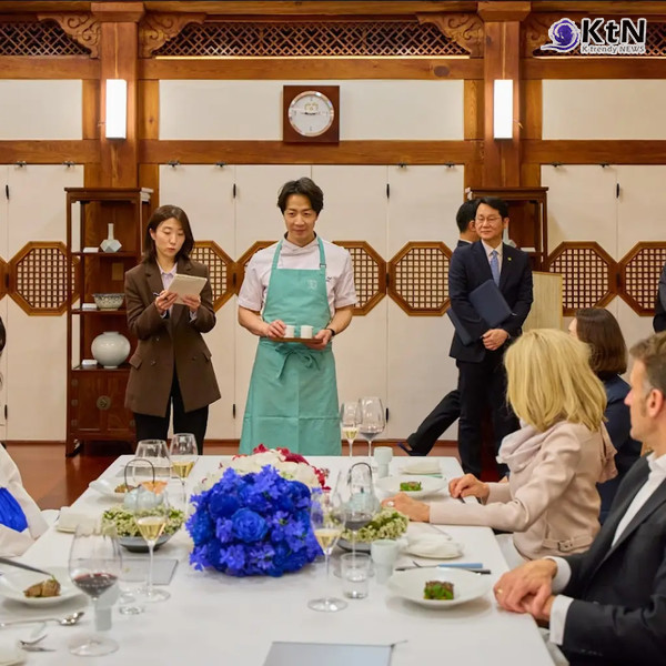 마크롱 방한 소감 SNS에 '신뢰와 행동'.. 오늘 이재명 대통령과 '국빈 만찬'  ...11년 만의 국빈 방한, 상춘재서 미슐랭 6코스 만찬... BTS 사인 CD 등 'K-컬처' 선물  사진=2026. KTV 이매진  K trendy NEWS DB ⓒ케이 트렌디뉴스 무단전재 및 수집, 재배포금지