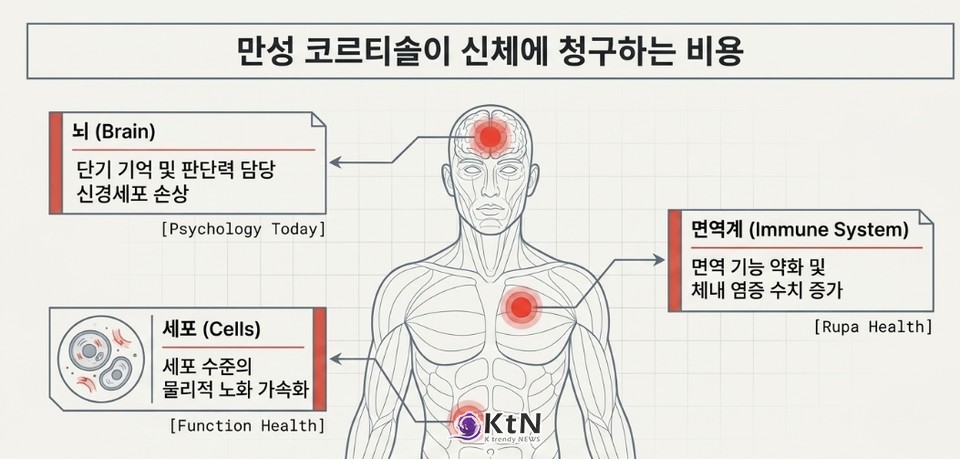 코르티솔 분비 이상은 염증 증가, 신체 기능 저하, 인지 건강 감퇴와 양의 상관관계를 가진다고 연구들이 일관되게 보고한다./사진=AI생성, K trendy NEWS DB ⓒ케이 트렌디뉴스 무단전재 및 수집, 재배포금지