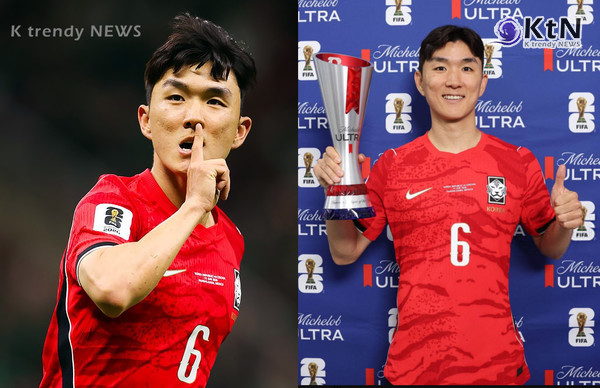 홍명보호 첫 승 이끈 황인범...황인범이 체코전에서 한국의 두 골을 모두 만들며 북중미 월드컵 첫 경기 최우수선수로 선정됐다.   사진=2026. 06.12 @faisalhabib_1    @PREMIUM879 갈무리 K trendy NEWS DB ⓒ케이 트렌디뉴스 무단전재 및 수집, 재배포금지