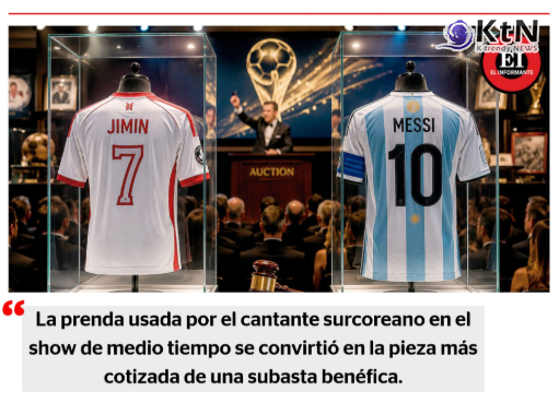 그룹 방탄소년단(BTS) 멤버 지민이 ‘2026 FIFA 북중미 월드컵’ 결승전 하프타임 쇼에서 착용한 셔츠가 크리스티 자선 경매에서 11만 달러(한화 약 1억 5,895만 원)에 최종 낙찰됐다. 축구선수 리오넬 메시의 친필 사인 유니폼과 팝스타 마돈나, 저스틴 비버의 소장품 낙찰가를 크게 웃돌며 이번 경매 출품작 중 최고가를 기록했다.  사진=2026. 07.31  sns 갈무리  K trendy NEWS DB ⓒ케이 트렌디뉴스 무단전재 및 수집, 재배포금지