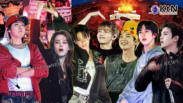 방탄소년단, 美서 4500억 ‘BTS노믹스’…월드컵급 소비 효과  사진=2026. 08.04  빅히트뮤직  방탄소년단(BTS)이 라스베이거스 네 차례 매진 공연으로 3억4000만달러, 한화 약 4500억원 규모의 경제 활동을 만들고 뉴욕·뉴저지에서는 이틀간 15만7000명을 불러 모으며 공연장을 넘어 도시 소비를 움직이는 ‘BTS노믹스’를 다시 확인시켰다.  K trendy NEWS DB ⓒ케이 트렌디뉴스 무단전재 및 수집, 재배포금지