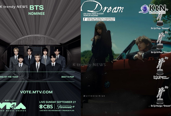 방탄소년단 대상 격 '올해의 노래' 노미네이트·리사 4개 부문 지명…美 VMA 휩쓴 K-팝   사진=2026. 08.19. BTS sns / @LILIESTURKIYE 갈무리 K trendy NEWS DB ⓒ케이 트렌디뉴스 무단전재 및 수집, 재배포금지