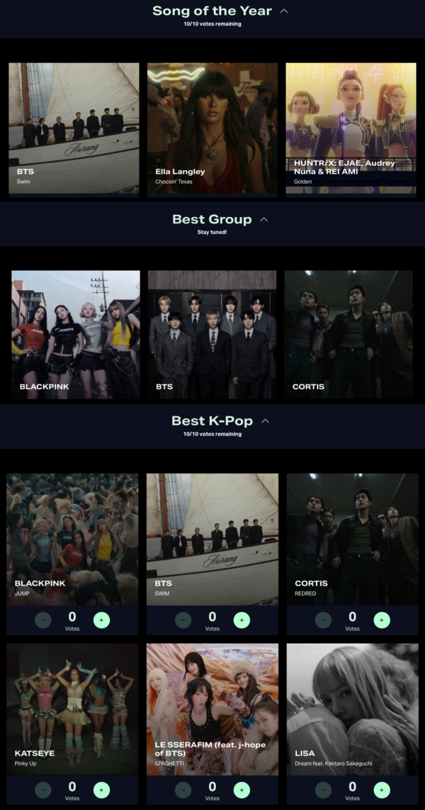 '2026 VMA', K팝 그룹 전방위 활약…방탄소년단·블랙핑크부터 신예 코르티스까지 다관왕 도전  사진=2026. 09.21 VMA  Video Music Awards 홈페이지 캡처 .K trendy NEWS DB ⓒ케이 트렌디뉴스 무단전재 및 수집, 재배포금지 