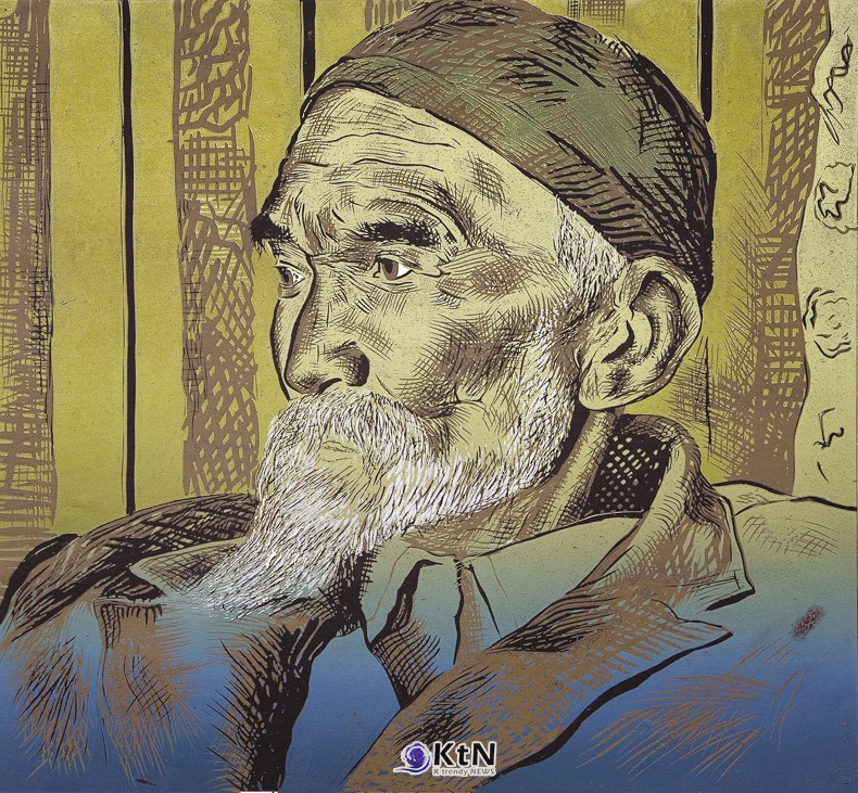 유리 스탄벡 쉬가예프(Yuristanbek Shygaev), ‘아산바이 아타(Asanbay Ata)’, 1984, 색채 리놀륨 판화, 40×50㎝, 작가 소장.
