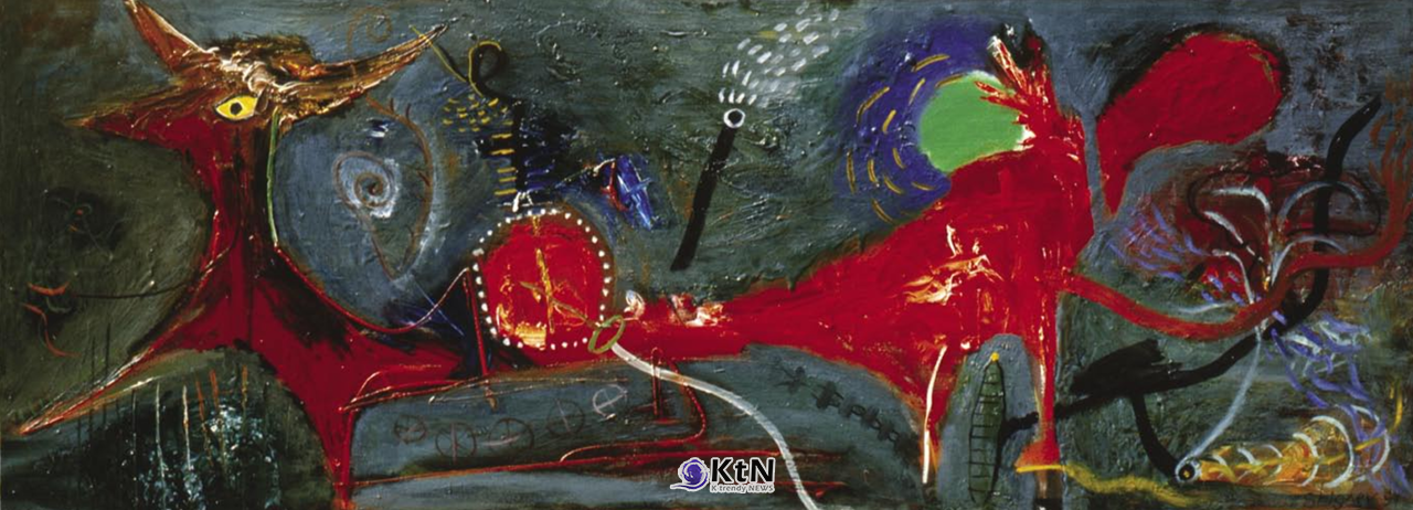 유리 스탄벡 쉬가예프(Yuristanbek Shygaev), ‘납치(Kidnapping)’, 1987, 캔버스에 유채, 60×180㎝, 블라디미르 키류샤(Wladimir Kiryusha) 컬렉션, 키르기스스탄.