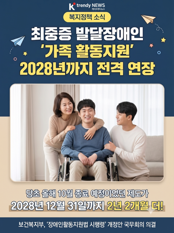 최중증 발달장애인 가족 활동지원 2028년까지 연장…돌봄 사각지대 해소 나선다 (보건복지부)  사진=2026. 10.13.  K trendy NEWS DB ⓒ케이 트렌디뉴스 무단전재 및 수집, 재배포금지