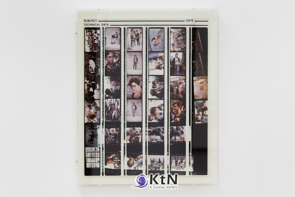 세라 민터(Sarah Minter)의 'Hoja de Contacto 1'(1982). 여러 장의 인물 사진과 거리의 모습을 세로로 배열한 작업으로, 사진을 찍은 뒤 이미지를 정리하는 콘택트 시트의 구조를 활용했다. 사진=@hiperfocal.arte, THIRD BORN·Market Gallery 제공