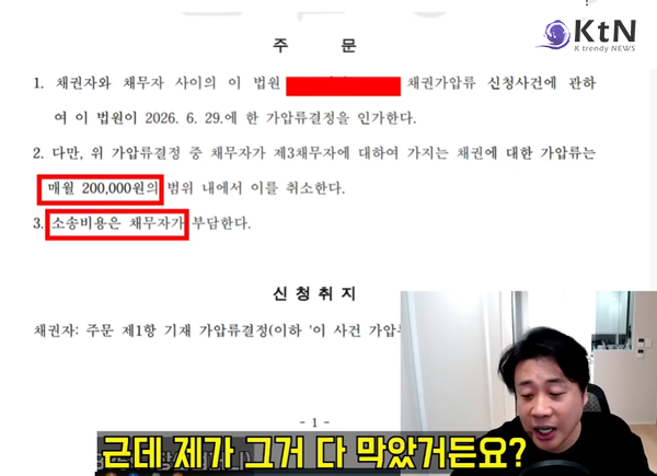 가로세로연구소(가세연) 김세의 대표와 법적 분쟁을 벌이는 가운데 김수현과 함께 채권 배당 명단에 이름을 올린 사실을 공개  사진=2026. 10.14. 유튜브 채널 '장사의 신' 갈무리 K trendy NEWS DB ⓒ케이 트렌디뉴스 무단전재 및 수집, 재배포금지