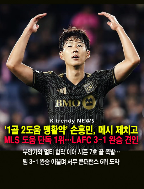 '1골 2도움 맹활약' 손흥민, 메시 제치고 MLS 도움 단독 1위…LAFC 3-1 완승 견인  사진=2026. 10.15 Los Angeles Football Club  .K trendy NEWS DB ⓒ케이 트렌디뉴스 무단전재 및 수집, 재배포금지