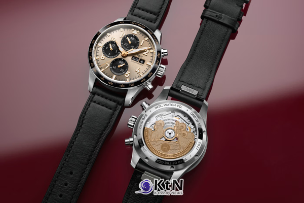 IWC '파일럿 워치 퍼포먼스 크로노그래프 41 양의 해 에디션'의 앞면과 뒷면. 금색 다이얼과 검은색 크로노그래프 카운터, 세 마리 양을 형상화한 로터를 적용했다. 사진=IWC