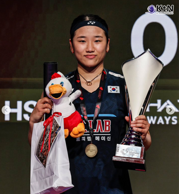 배드민턴 국가대표 안세영이 18일(한국시간) 덴마크 오덴세에서 열린 세계배드민턴연맹(BWF) 월드투어 슈퍼 750 덴마크오픈 여자단식 결승전에서 일본의 야마구치 아카네를 세트스코어 2대1(21-23 21-14 21-18)로 꺾고 우승했다.   사진=2026. 10.19. 안세영 인스타그램 갈무리 K trendy NEWS DB ⓒ케이 트렌디뉴스 무단전재 및 수집, 재배포금지 